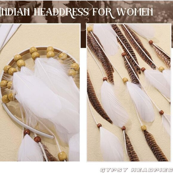 Boho Feather Headband Women Gypsy Headpiece Adjustable Hair Accessories - Picture 5 of 7